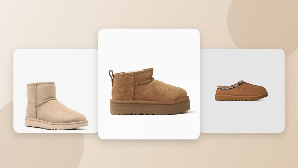 UGG Classic Mini, Classic Ultra Mini and Tasman side by side for a size guide