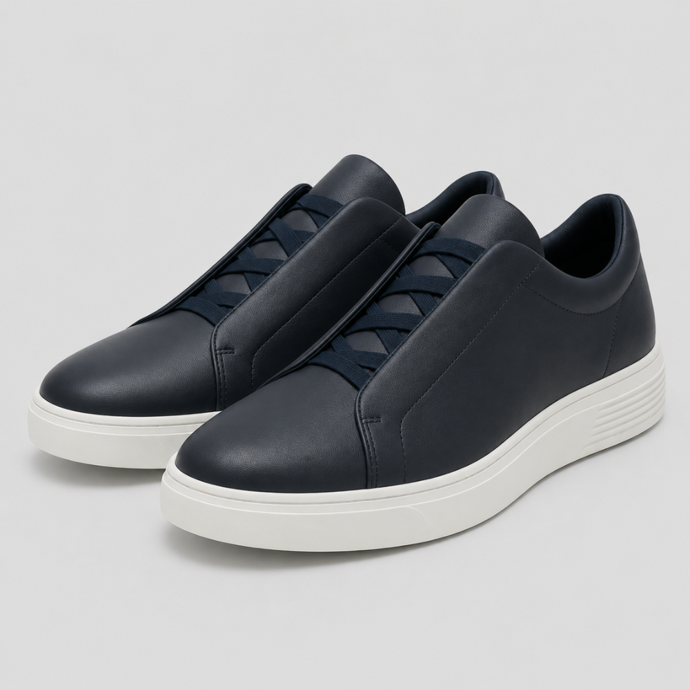 Men's Genuine Leather Sneakers - Casual Lightweight Lace-Up Trainers
