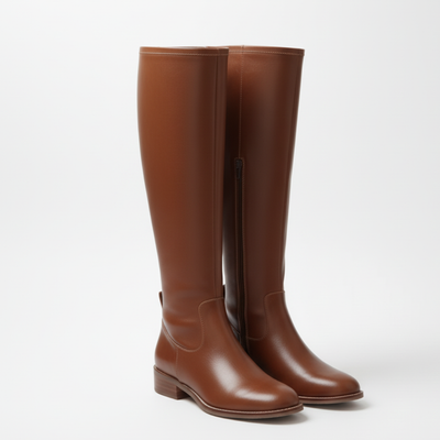 Women’s Knee High Leather Boots – Low Block Heel Pull-On Boots