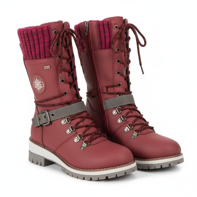 Women’s Lace-Up Winter Boots – Mid Calf Boots with Textured Sole
