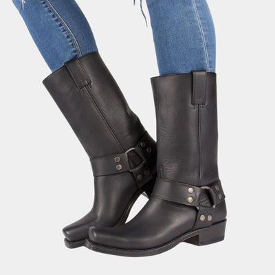 Men’s Western Cowboy Boots - Square Toe Harness Strap Design