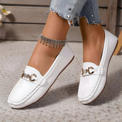 Women’s Slip-On Loafers - Chain Detail and Flat Sole