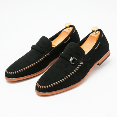 Men’s Slip-On Loafers - Buckle Detail and Perforated Upper