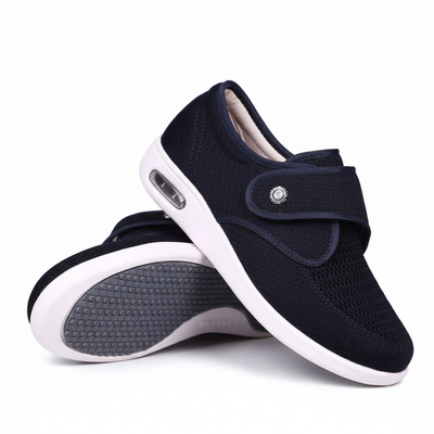 Women’s Wide Fit Shoes – Hook Strap Casual Walking Shoes with Perforated Upper