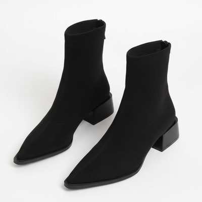 Women’s Suede Ankle Boots - Pointed Toe and Block Heel