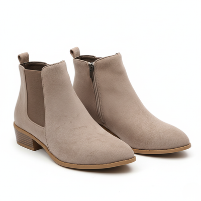 Women’s Suede Chelsea Ankle Boots - Side Zip and Low Stacked Heel