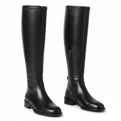 Women’s Knee High Leather Boots – Low Block Heel Pull-On Boots