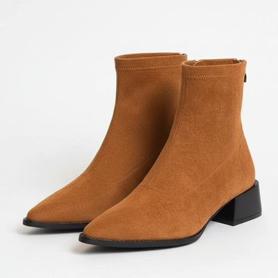 Women’s Suede Ankle Boots - Pointed Toe and Block Heel
