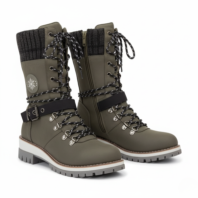 Women’s Lace-Up Winter Boots – Mid Calf Boots with Textured Sole