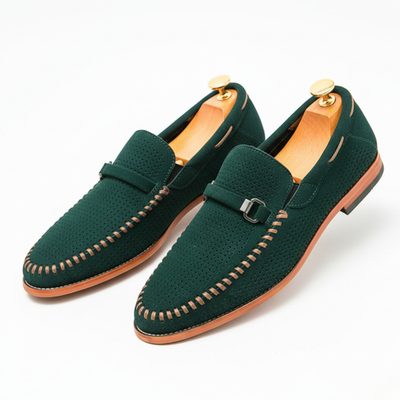 Men’s Slip-On Loafers - Buckle Detail and Perforated Upper
