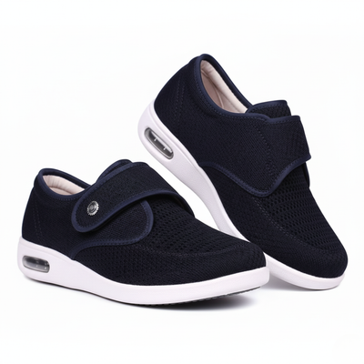 Women’s Wide Fit Shoes – Hook Strap Casual Walking Shoes with Perforated Upper