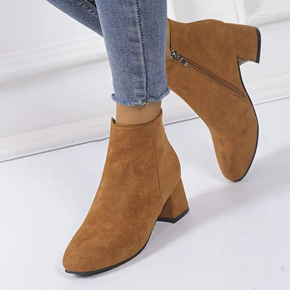 Women’s Solid Color Block Heeled Boots