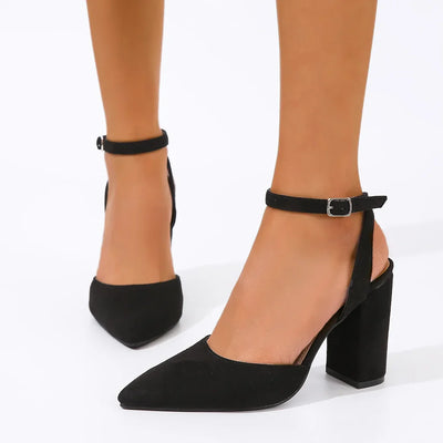 Women’s Pointed Toe Slingback Shoes - High Heel and Buckle Strap