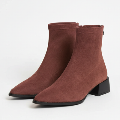 Women’s Suede Ankle Boots - Pointed Toe and Block Heel