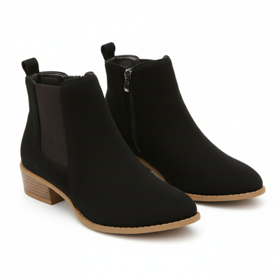 Women’s Suede Chelsea Ankle Boots - Side Zip and Low Stacked Heel