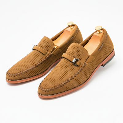 Men’s Slip-On Loafers - Buckle Detail and Perforated Upper