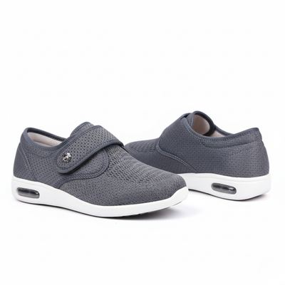 Women’s Wide Fit Shoes – Hook Strap Casual Walking Shoes with Perforated Upper