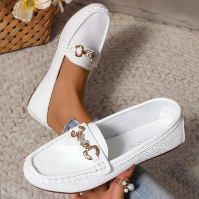 Women’s Slip-On Loafers - Chain Detail and Flat Sole