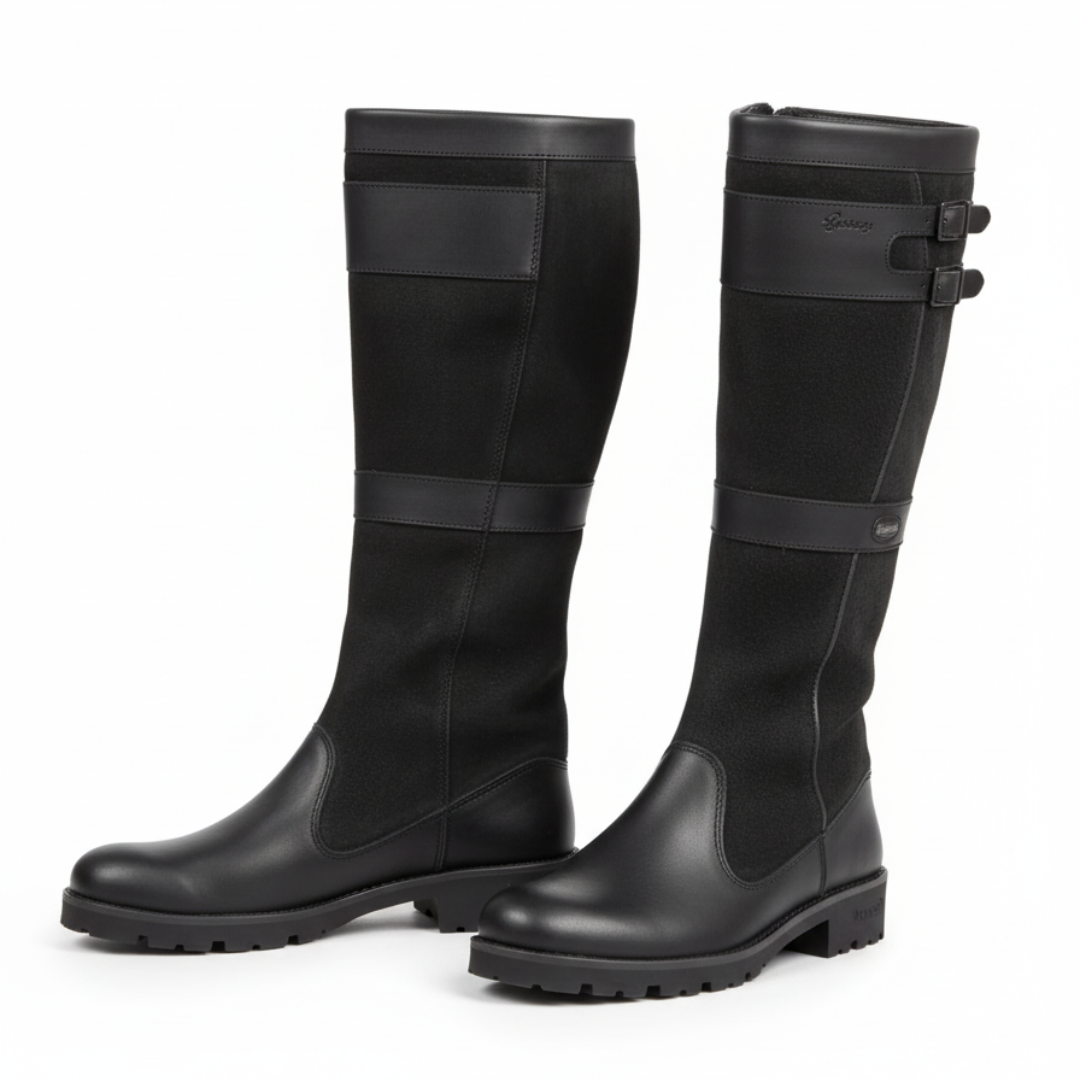 Women's Tall Buckle Boots | Dual Strap Imitation Material Design