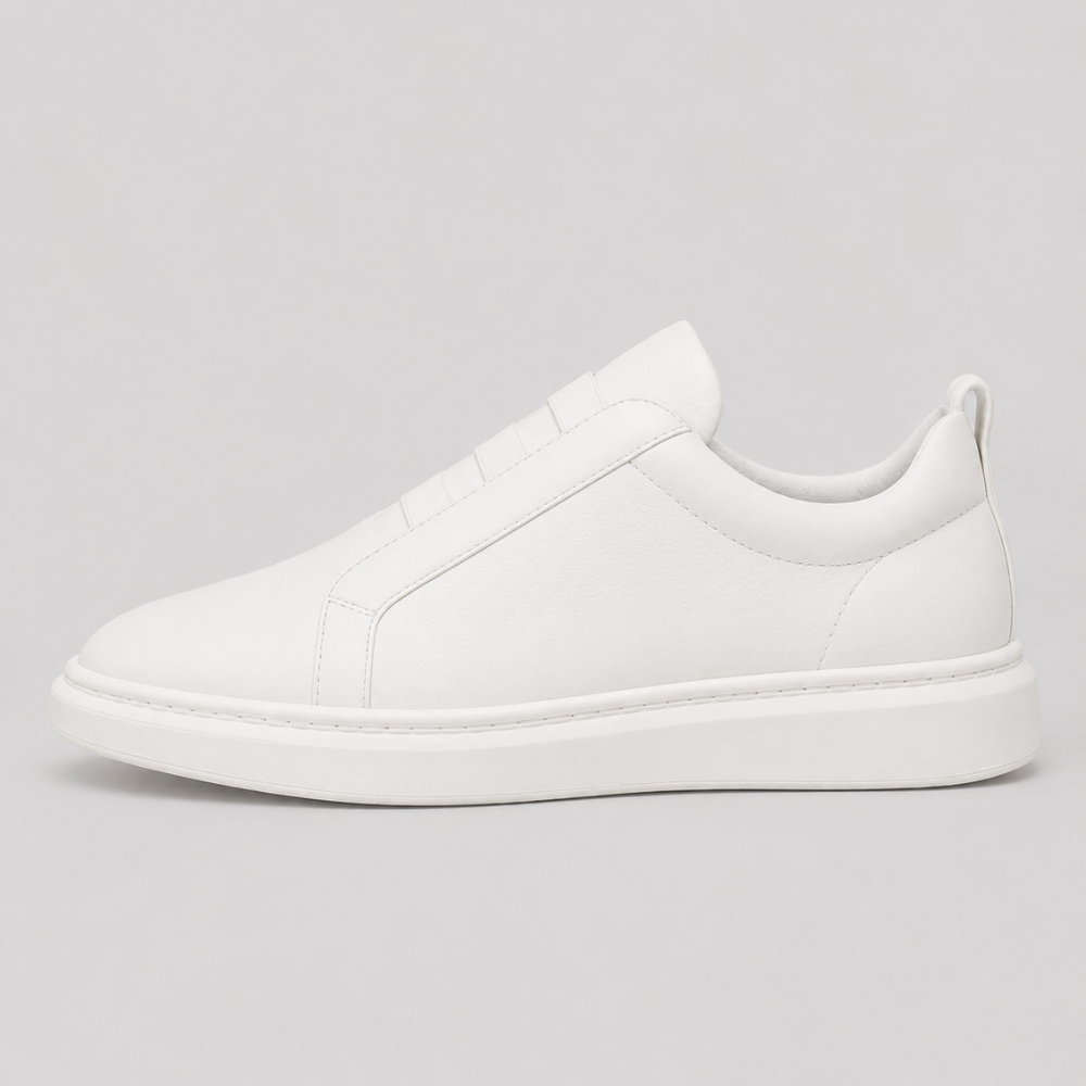 Men's Genuine Leather Sneakers - Casual Lightweight Lace-Up Trainers