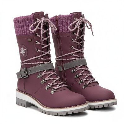 Women’s Lace-Up Winter Boots – Mid Calf Boots with Textured Sole