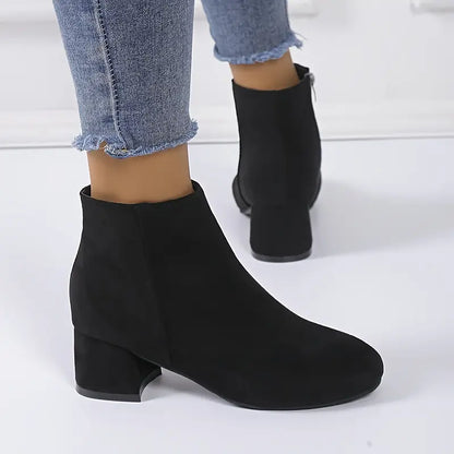 Women’s Solid Color Block Heeled Boots
