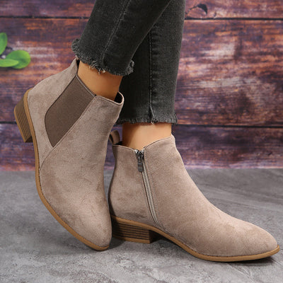 Women’s Suede Chelsea Ankle Boots - Side Zip and Low Stacked Heel