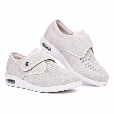 Women’s Wide Fit Shoes – Hook Strap Casual Walking Shoes with Perforated Upper