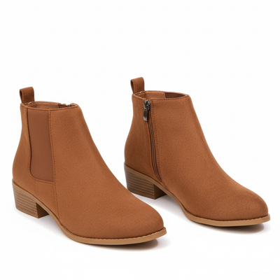 Women’s Suede Chelsea Ankle Boots - Side Zip and Low Stacked Heel
