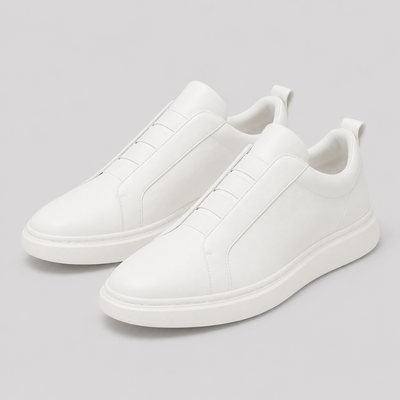 Men's Genuine Leather Sneakers - Casual Lightweight Lace-Up Trainers