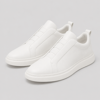 Men's Genuine Leather Sneakers - Casual Lightweight Lace-Up Trainers