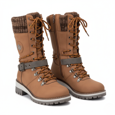 Women’s Lace-Up Winter Boots – Mid Calf Boots with Textured Sole