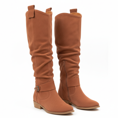 Women’s Suede Knee High Boots - Zip Closure Non Slip Sole