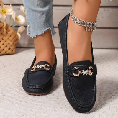 Women’s Slip-On Loafers - Chain Detail and Flat Sole
