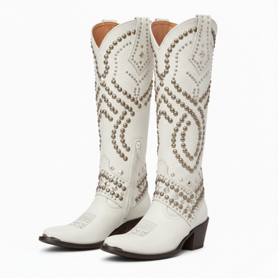 Women’s Western Cowboy Knee High Boots - Studded Pointed Toe Zip Boots