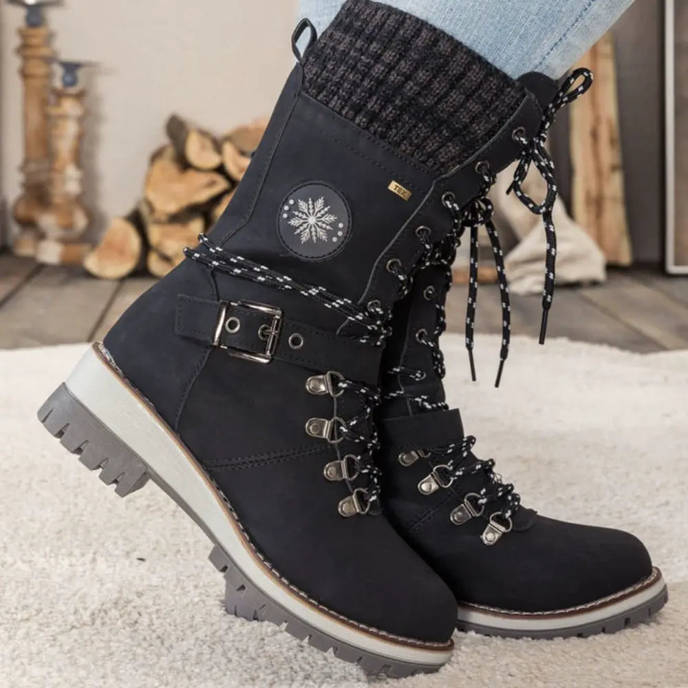 Winter Lace-Up Snow Boots for Women | Knit Cuff