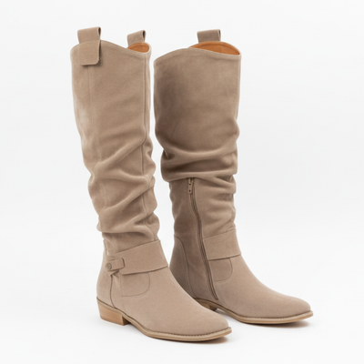 Women’s Suede Knee High Boots - Zip Closure Non Slip Sole