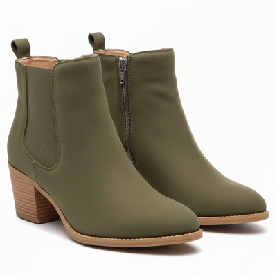 Women’s Suede Chelsea Ankle Boots - Side Zip and Low Stacked Heel