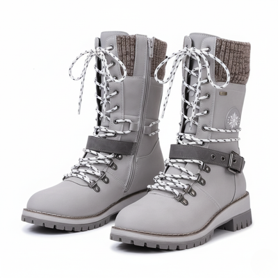 Women’s Lace-Up Winter Boots – Mid Calf Boots with Textured Sole