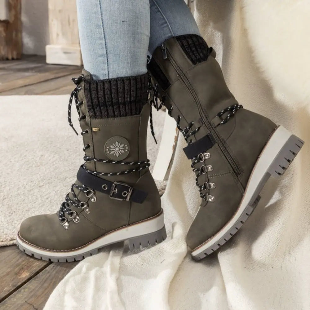 Winter Lace-Up Snow Boots for Women | Knit Cuff