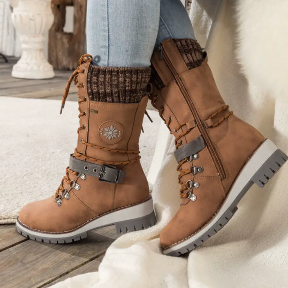 Winter Lace-Up Snow Boots for Women | Knit Cuff