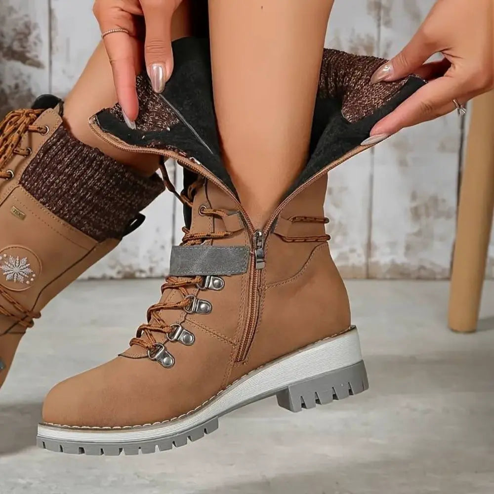 Winter Lace-Up Snow Boots for Women | Knit Cuff