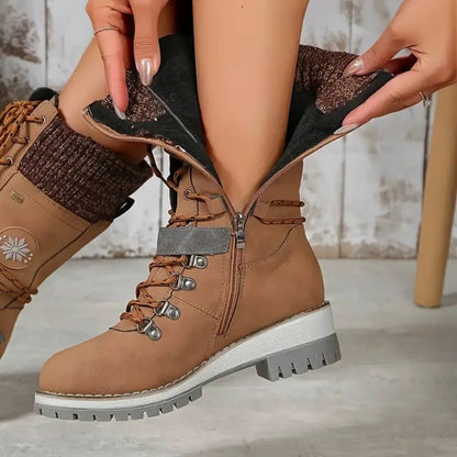 Winter Lace-Up Snow Boots for Women | Knit Cuff