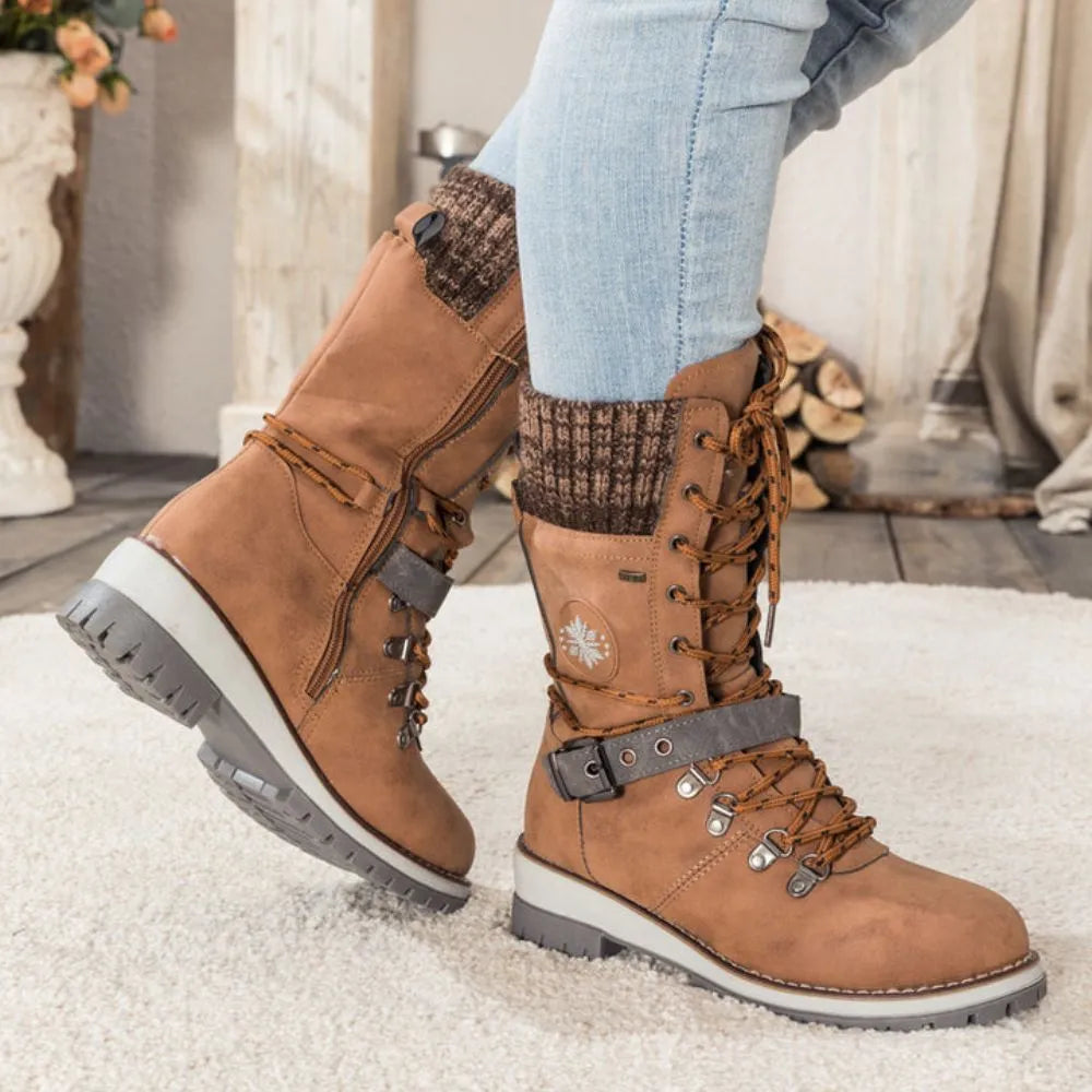 Winter Lace-Up Snow Boots for Women | Knit Cuff