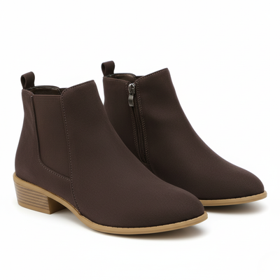 Women’s Suede Chelsea Ankle Boots - Side Zip and Low Stacked Heel
