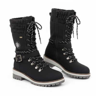 Women’s Lace-Up Winter Boots – Mid Calf Boots with Textured Sole
