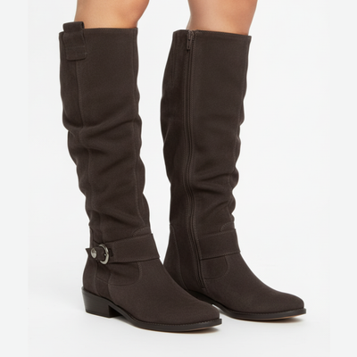 Women’s Suede Knee High Boots - Zip Closure Non Slip Sole
