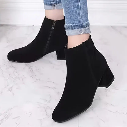 Women’s Solid Color Block Heeled Boots