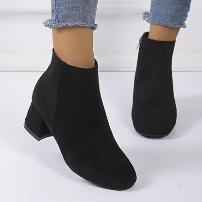 Women’s Solid Color Block Heeled Boots