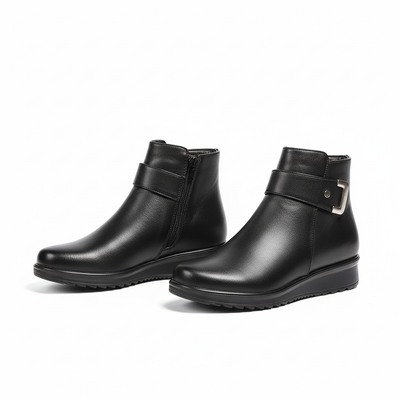 Women’s Wedge Ankle Boots - Side Zip and Buckle Strap Detail